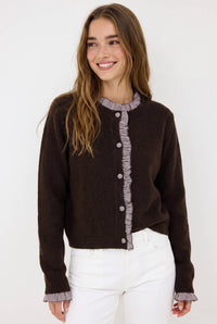 Cardigan Feminino de Tricô Andy & Lucy Paris com Babados Xadrez