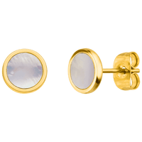 WHITE SHIMMER BUTTON EARRINGS with 18K gold plating -Made in Germany
