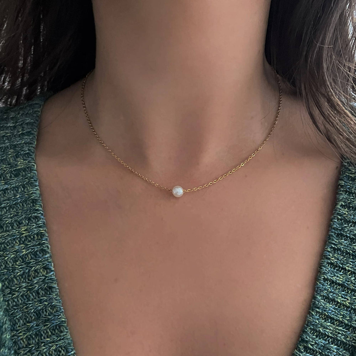 COLLIER AVEC PERLE UNIQUE plaqué or 18 carats - Fabriqué en Allemagne