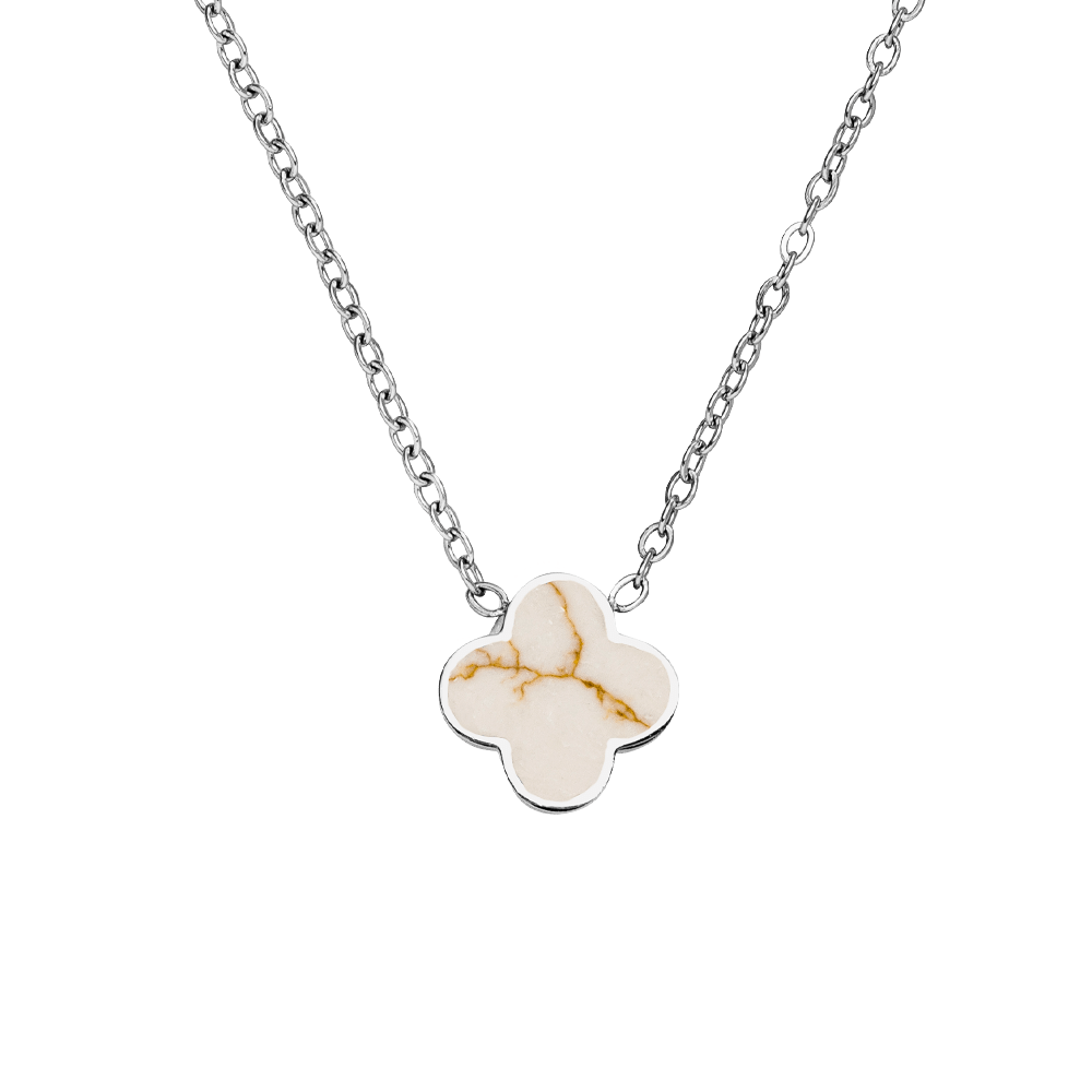 COLLIER TRÈFLE BLANC ET DORÉ avec placage or 18 carats - Fabriqué en Allemagne