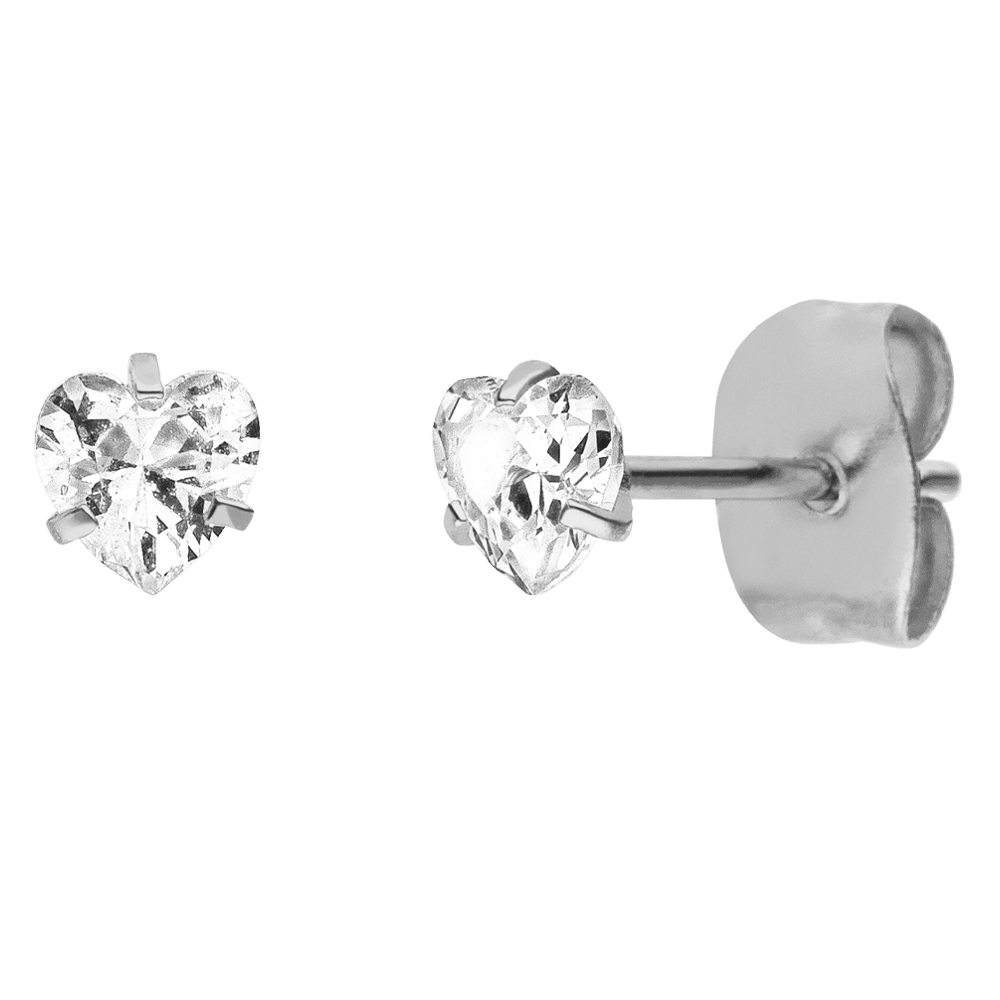 SHINY HEART EARRINGS WITH STONE - 18K gold plated - 5 mm - Made in Germany