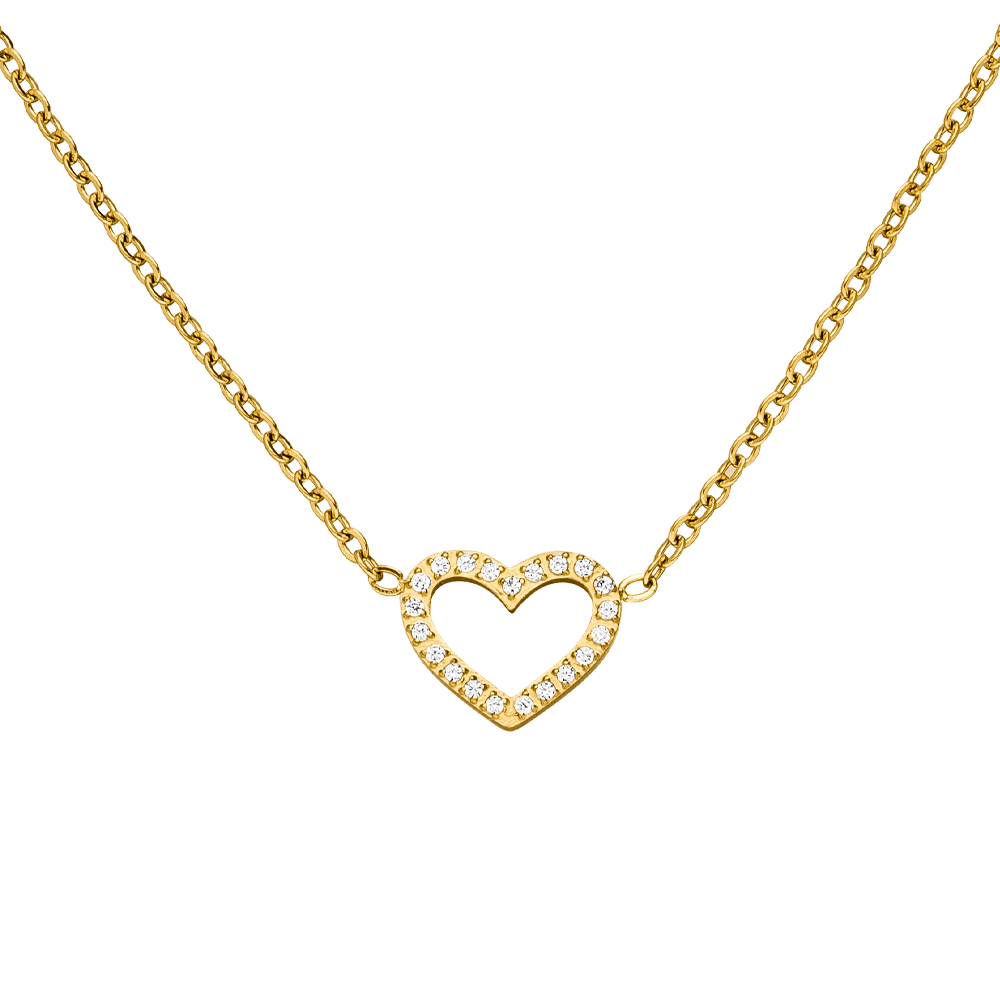 COLLIER CŒUR OXYDES DE ZIRCONIUM plaqué or 18 carats - Fabriqué en Allemagne